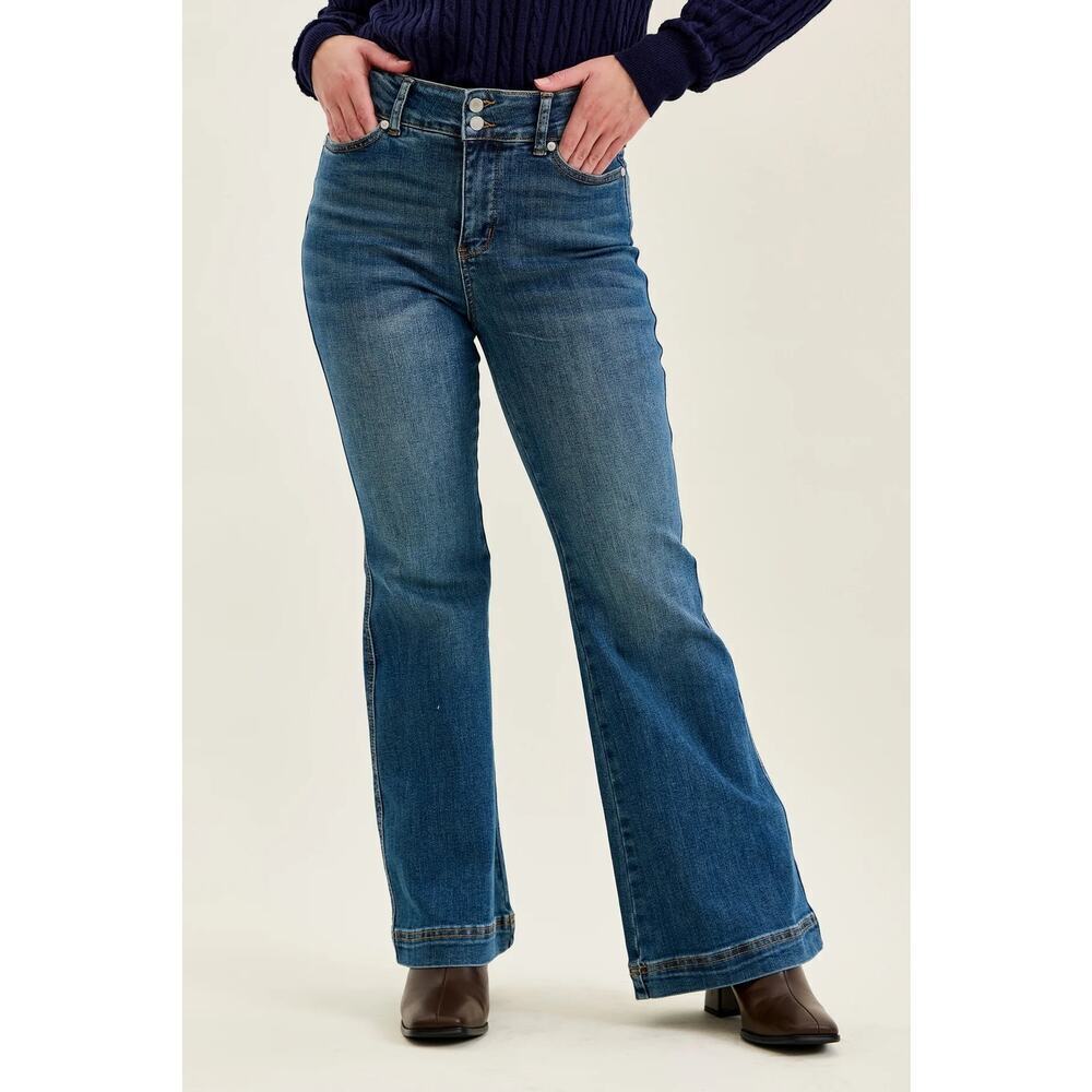 Petite Flare Tummy Control Double Button High Waist Jean (Make Offer) - Picture 6 of 12
